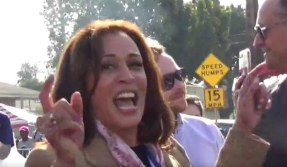 In a video from 2018, then-Sen. Kamala Harris is seen yelling, "Down with deportation!"