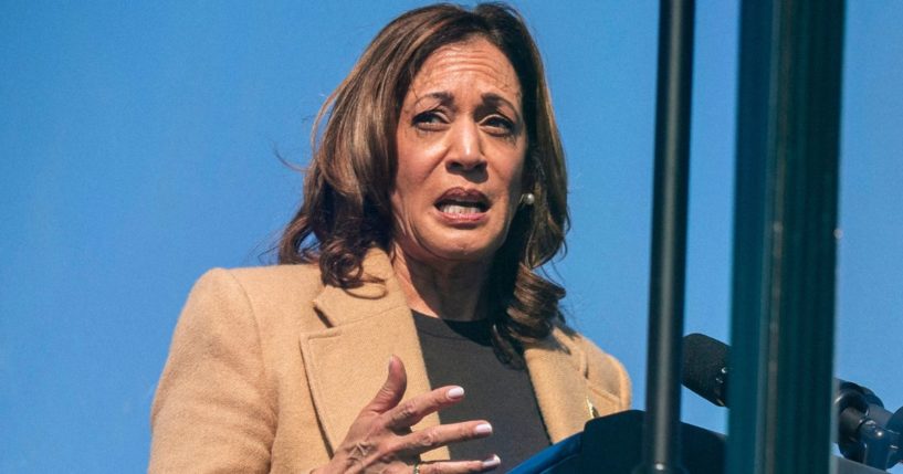 Vice President Kamala Harris speaks during a campaign stop in North Hampton, New Hampshire, on Wednesday.