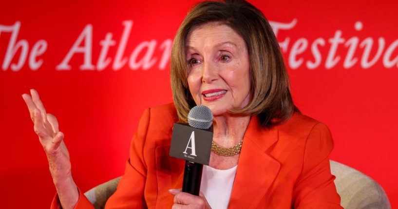 Nancy Pelosi speaks on stage during the 