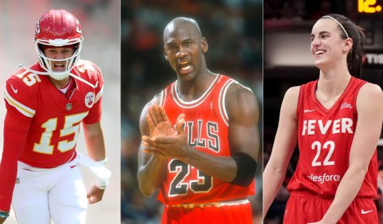 A USA Today article attacked athletes Patrick Mahomes of the Kansas City Chiefs, left; Caitlin Clark of the Indiana Fever, right; and even NBA legend Michael Jordan, center, for not using their celebrity to weigh in on American politics.