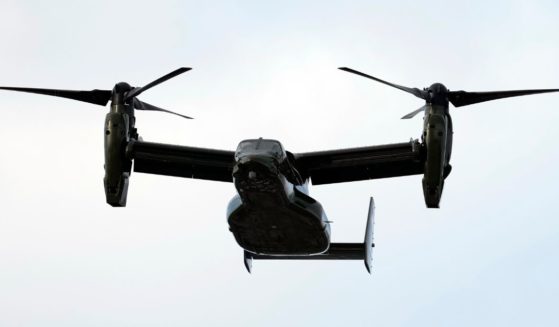 An Osprey aircraft flies over the stadium during a fly over before a baseball game between the Washington Nationals and the Boston Red Sox in Washington, D.C., on Aug. 16, 2023.