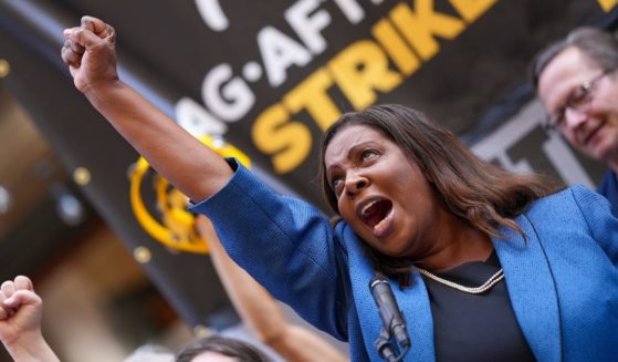 New York State Attorney General Letitia James joins SAG-AFTRA and WGA members on strike on September 14, 2023 in New York City.