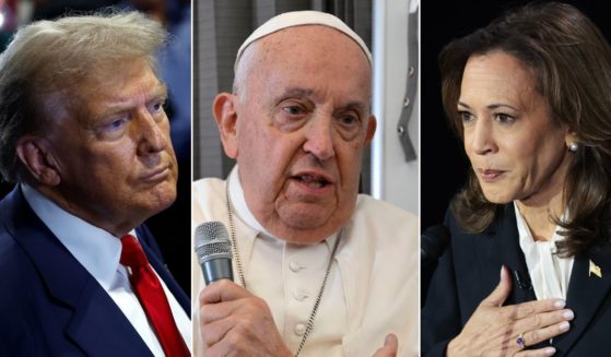 Pope Francis, center, didn't support either former President Donald Trump, left, or Vice President Kamala Harris, but he threw out a challenge for voters