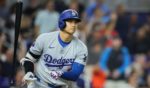 Shohei Ohtani of the Los Angeles Dodgers looks on after hitting a two-run home run against the Miami Marlins in Miami, Florida, on Tuesday.