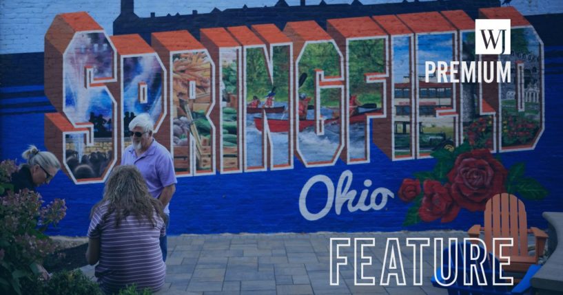 A mural is displayed in an alley downtown in Springfield, Ohio. Springfield, home to a large Haitian community, was thrust into the national spotlight after former President Donald Trump made claims during the presidential debate against Vice President Kamala Harris, accusing members of the immigrant community of eating the pets of local residents.