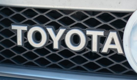 The logo for the Toyota automotive company is pictured on the front of an offroad vehicle in San Ramon, California, on Aug. 18.