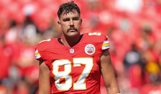 Travis Kelce of the Kansas City Chiefs is pictured on the field prior to a game against the Cincinnati Bengals in Kansas City, Missouri, on Sept. 15.