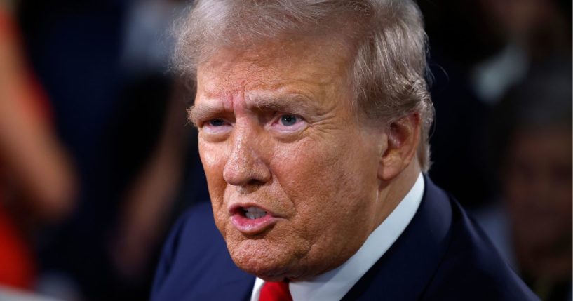 Former President Donald Trump speaks with Sean Hannity in the spin room following the presidential debate against Vice President Kamala Harris in Philadelphia, Pennsylvania, on Tuesday.