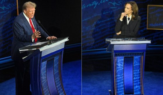 Former President Donald Trump, left, speaks while Vice President Kamala Harris looks on during the presidential debate in Philadelphia, Pennsylvania, on Tuesday.