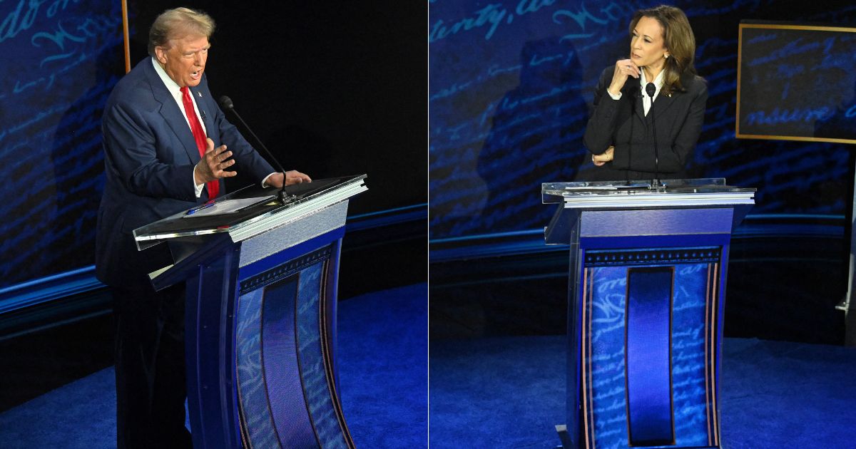 Former President Donald Trump, left, speaks while Vice President Kamala Harris looks on during the presidential debate in Philadelphia, Pennsylvania, on Tuesday.