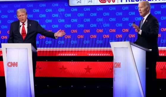 ormer President Donald Trump, left, gestures to President Joe Biden, right, during the presidential debate in Atlanta, Georgia, on June 27.