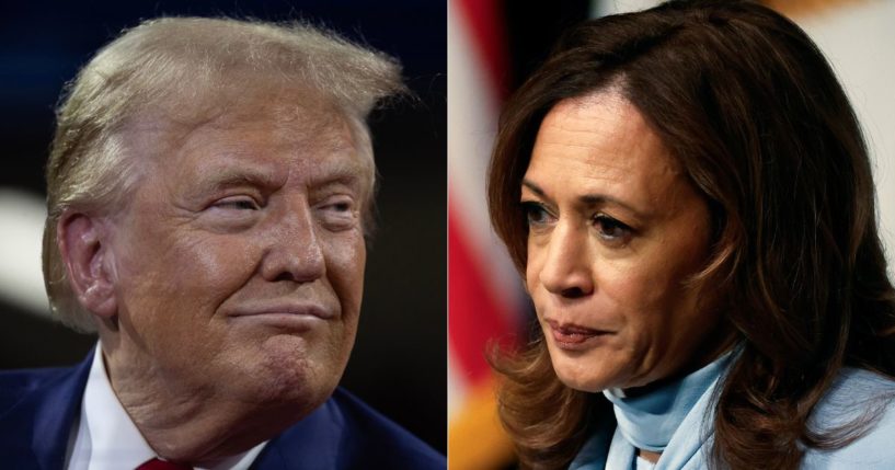 On Wednesday, the Teamsters union announced it would not endorse either former President Donald Trump, left, or Vice President Kamala Harris, right, in the 2024 election.