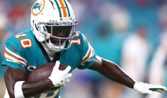 Tyreek Hill of the Miami Dolphins warms up prior to the game against the Buffalo Bills in Miami Gardens, Florida, on Thursday.