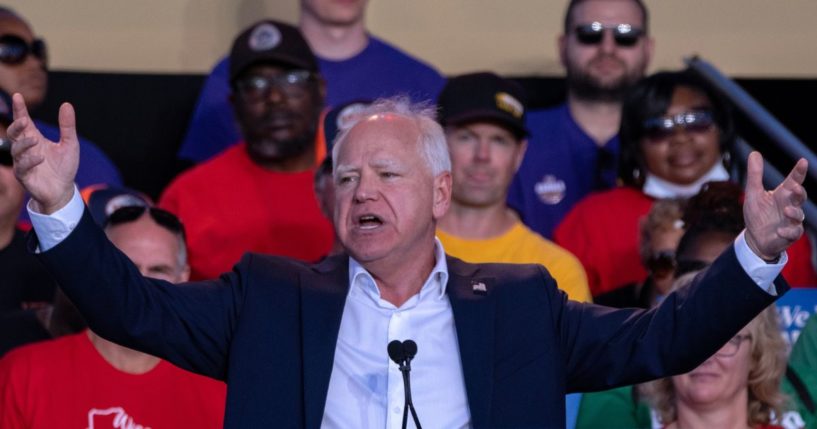 Democratic vice presidential nominee Minnesota Gov. Tim Walz speaks at Laborfest on Monday in Milwaukee, Wisconsin. Walz spoke on issues concerning labor rights and how the democrats will further help unions and defend labor laws.