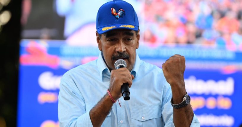 Venezuelan President Nicolas Maduro gives a speech during the "Gran Marcha Mundial por la Paz" supporting Maduro in Caracas, Venezuela, on Aug. 17.