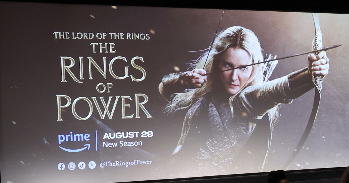 A movie screen is seen during the World Premiere for season two of "The Lord of the Rings: The Rings of Power", presented by Prime Video, at BFI Southbank on August 20, 2024, in London, England.