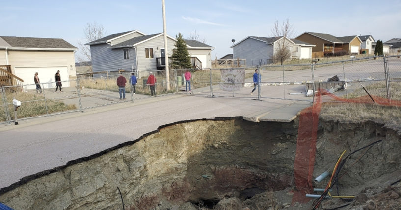 Sinkholes in a North Dakota neighborhood.