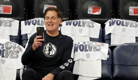 Dallas Mavericks owner Mark Cuban sits on the bench before Game Two of the Western Conference Finals between the Dallas Mavericks and Minnesota Timberwolves at Target Center on May 24, 2024 in Minneapolis, Minnesota.