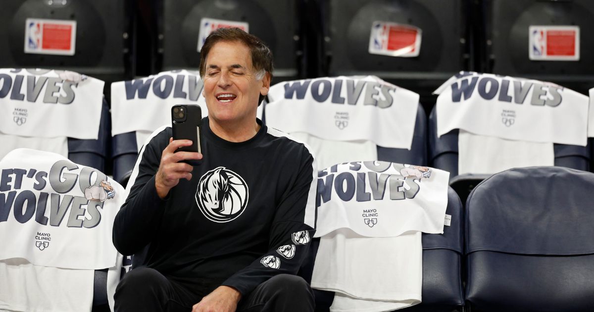 Dallas Mavericks owner Mark Cuban sits on the bench before Game Two of the Western Conference Finals between the Dallas Mavericks and Minnesota Timberwolves at Target Center on May 24, 2024 in Minneapolis, Minnesota.