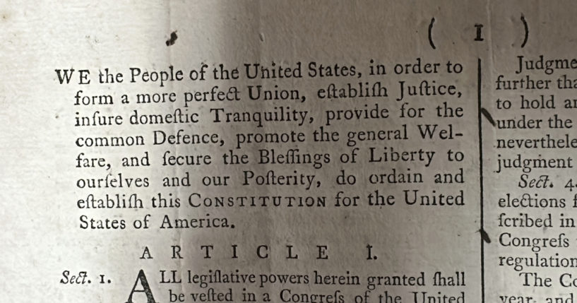 CORRECTS NAME TO BRUNK AUCTIONS - Part of an 1787 copy of the U.S. Constitution that will be put up for auction on September 28, 2024 is shown at Brunk Auctions in Asheville, North Carolina, on Thursday.