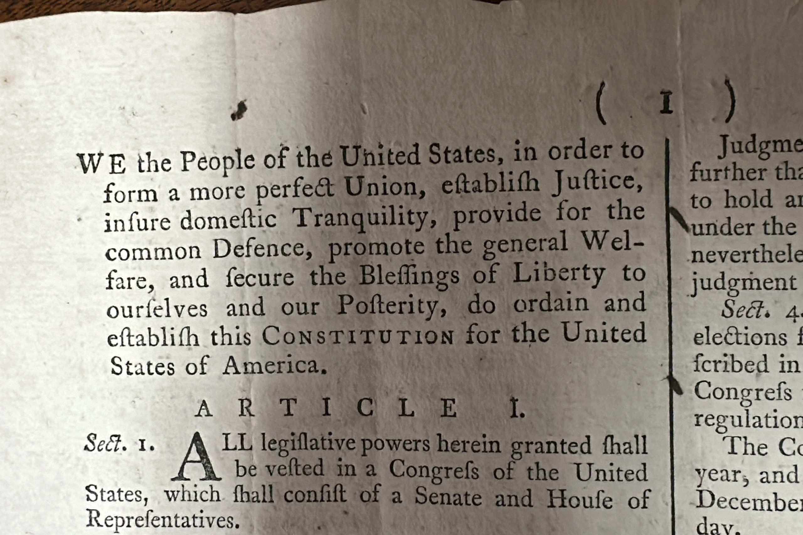 CORRECTS NAME TO BRUNK AUCTIONS - Part of an 1787 copy of the U.S. Constitution that will be put up for auction on September 28, 2024 is shown at Brunk Auctions in Asheville, North Carolina, on Thursday.