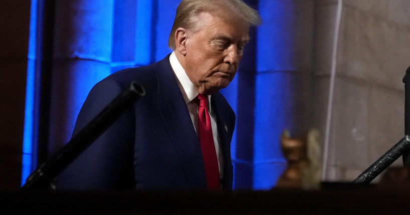 Republican presidential nominee former President Donald Trump arrives to speak at a campaign event at the Economic Club of New York on Thursday in New York.