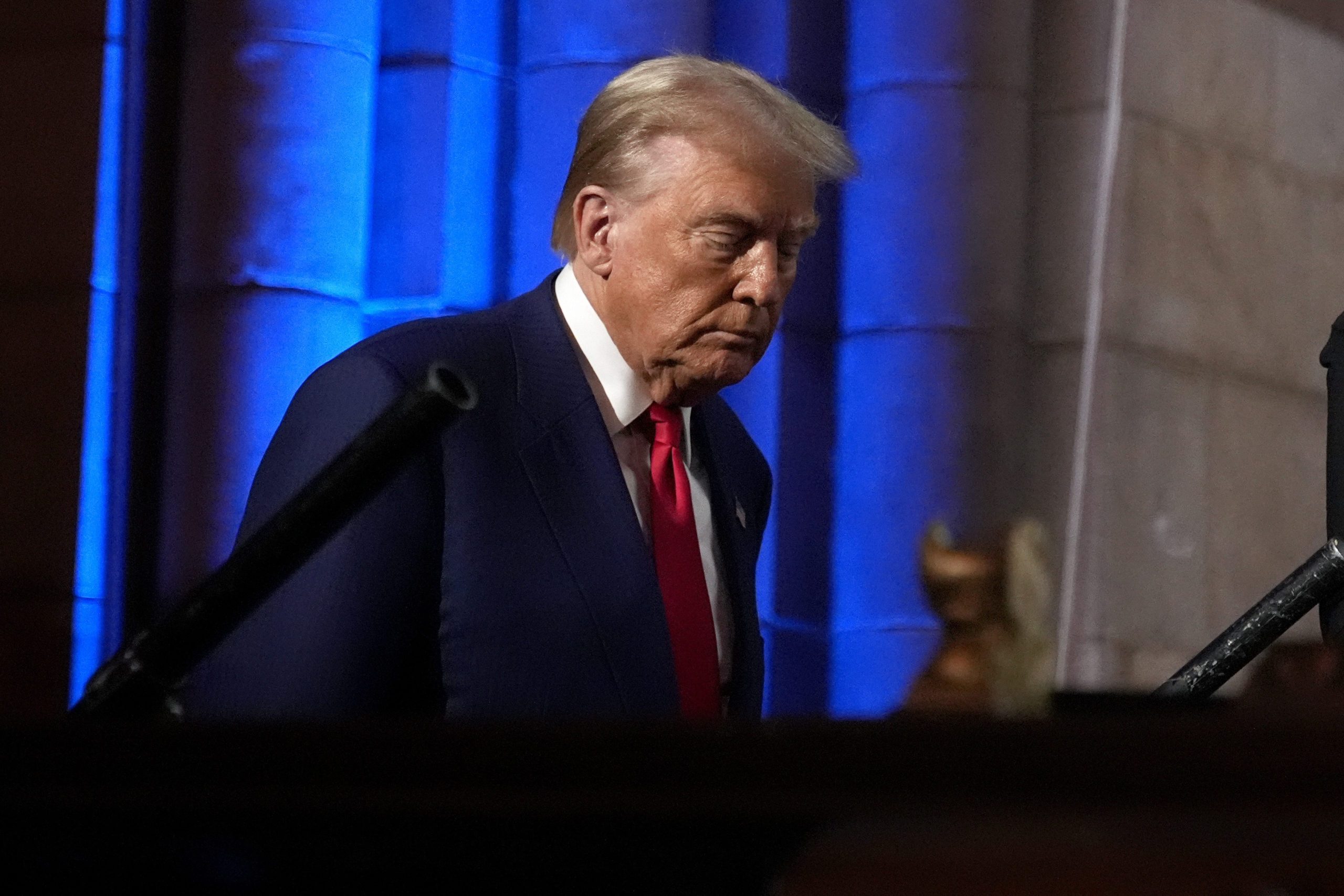 Republican presidential nominee former President Donald Trump arrives to speak at a campaign event at the Economic Club of New York on Thursday in New York.