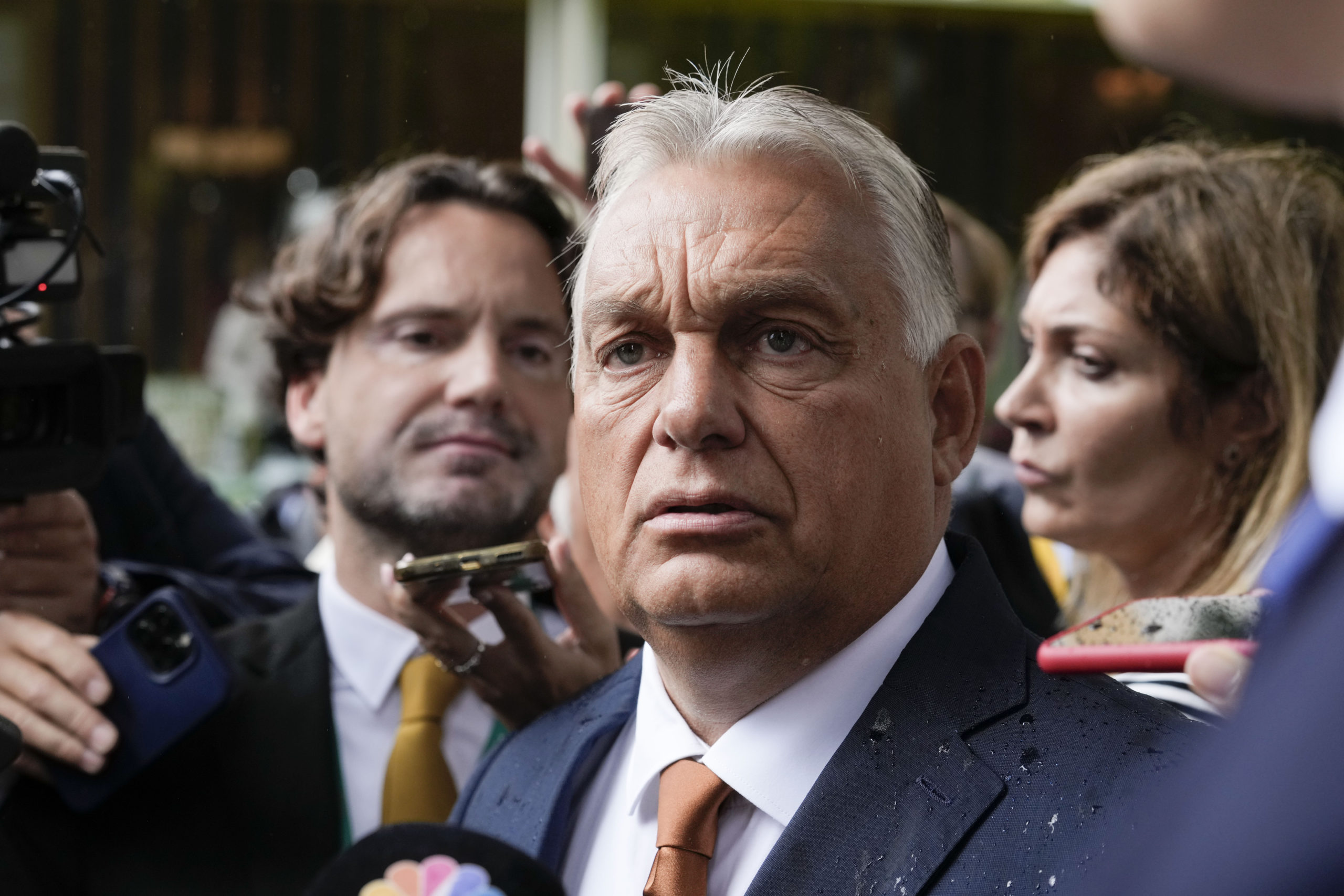 Hungarian Prime Minister Viktor Orban talks to reporters at The European House Ambrosetti (TEHA) economic forum in Cernobbio, Como Lake, Italy on Friday.