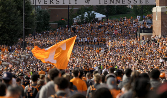 Tennessee fans gather outside Neyland Stadium before an NCAA college football game between Tennessee and Kent State on Saturday in Knoxville, Tennessee.