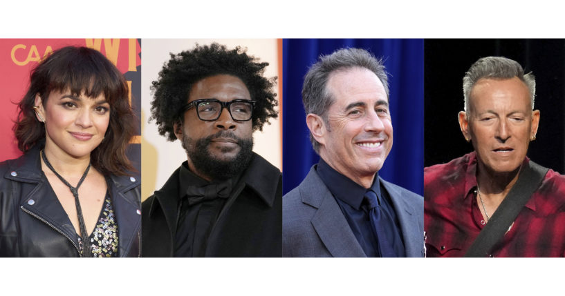 This combination of photos show Norah Jones, Questlove, Jerry Seinfeld and Bruce Springsteen, who will participate at the annual Stand Up for Heroes fundraiser on Nov. 11 at David Geffen Hall at the Lincoln Center for the Performing Arts in New York.