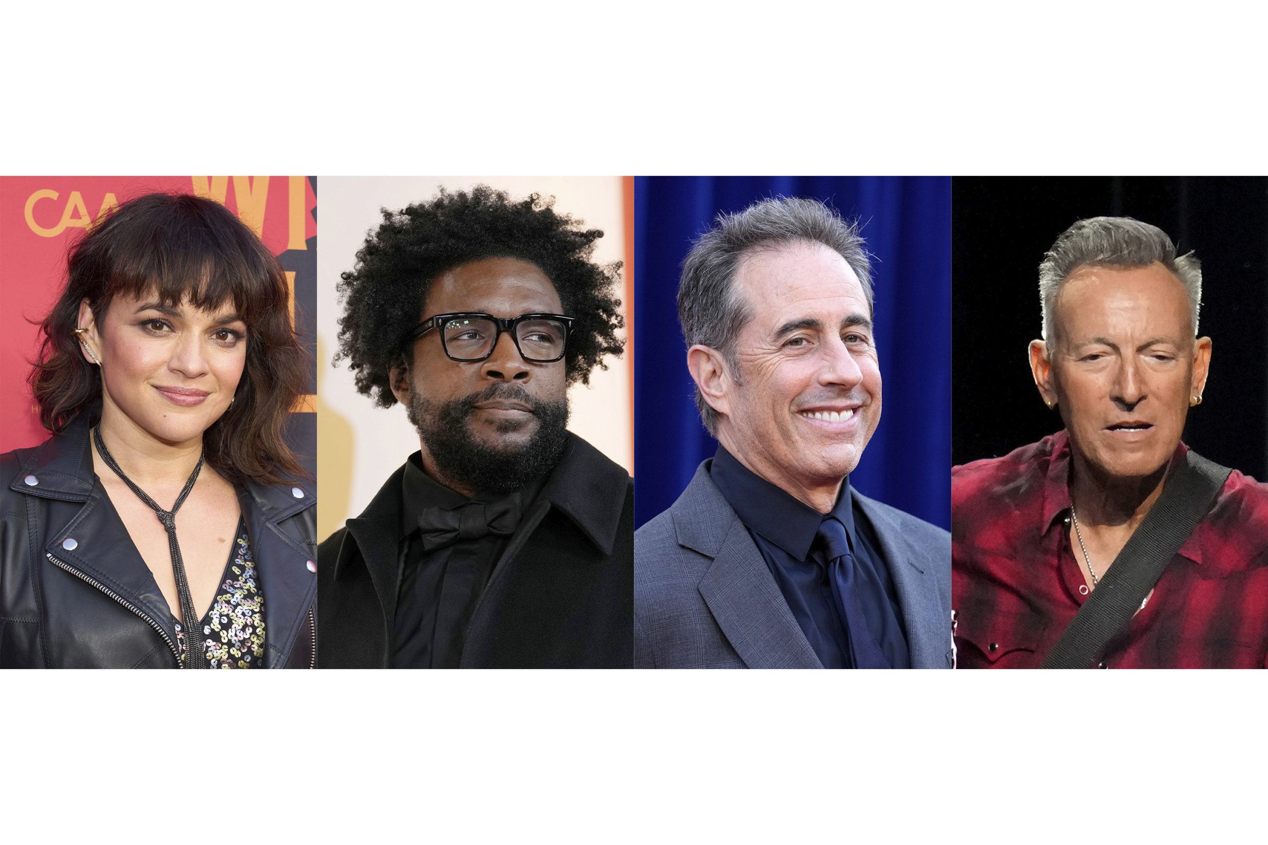 This combination of photos show Norah Jones, Questlove, Jerry Seinfeld and Bruce Springsteen, who will participate at the annual Stand Up for Heroes fundraiser on Nov. 11 at David Geffen Hall at the Lincoln Center for the Performing Arts in New York.