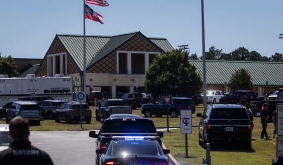 Law enforcement and first responders respond to Apalachee High School in Winder, Georgia, on September 4, 2024, after a shooting was reported.