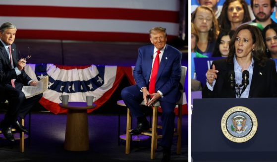 (L) Republican presidential nominee, former U.S. President Donald Trump participates in a Fox News Town Hall with Sean Hannity at the New Holland Arena on September 4, 2024 in Harrisburg, Pennsylvania. (R) Democratic presidential nominee, U.S. Vice President Kamala Harris speaks during a campaign event at IBEW Local Union #5 on September 2, 2024 in Pittsburgh, Pennsylvania.