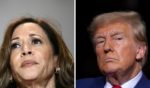 (L) US Vice President and Democratic presidential candidate Kamala Harris looks on during a campaign rally at the International Brotherhood of Electrical Workers (IBEW) Local 5 in Pittsburgh, Pennsylvania, on September 2, 2024. (R) Former U.S. President and current Republican Presidential nominee Donald Trump speaks about the economy, inflation, and manufacturing during a campaign event at Alro Steel on August 29, 2024 in Potterville, Michigan.