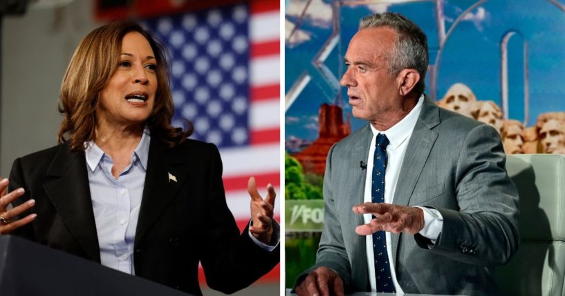 Robert F. Kennedy Jr., right, spoke to Chris Cuomo on Sept. 3 and identified several reasons why Vice President Kamala Harris, left, is a terrible choice for the Democratic ticket in November.