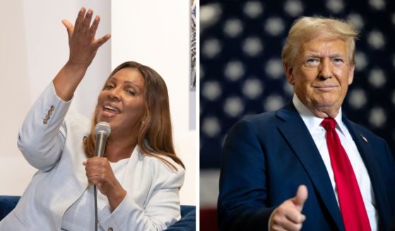 (L) New York State Attorney General Letitia James attends The Push Back: Project 2025 at the Richard Beavers Gallery on September 16, 2024 in New York City. (R) Republican presidential nominee, former U.S. President Donald Trump gives a thumbs up as he arrives for a campaign rally at the Mosack Group warehouse on September 25, 2024 in Mint Hill, North Carolina.