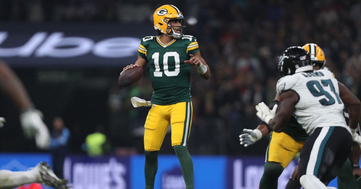 Green Bay Packers quarterback Jordan Love, pictured during a play Friday night in Sao Paulo, Brazil, was badly injured in the game's final seconds.