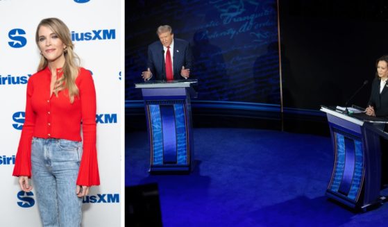 (L) Megyn Kelly visits the SiriusXM Studios on May 20, 2024 in New York City. (R) Republican presidential nominee, former U.S. President Donald Trump and Democratic presidential nominee, U.S. Vice President Kamala Harris debate for the first time during the presidential election campaign at The National Constitution Center on September 10, 2024 in Philadelphia, Pennsylvania.