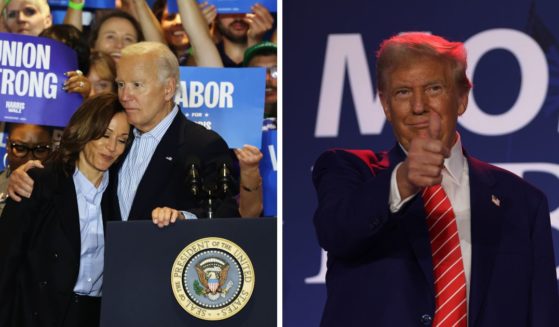 (L) Democratic presidential nominee, U.S. Vice President Kamala Harris is embraced by U.S. President Joe Biden during a campaign event at IBEW Local Union #5 on September 02, 2024 in Pittsburgh, Pennsylvania. (R) Republican presidential nominee, former U.S. President Donald Trump gestures during the 2024 Joyful Warriors National Summit on August 30, 2024 in Washington, DC.