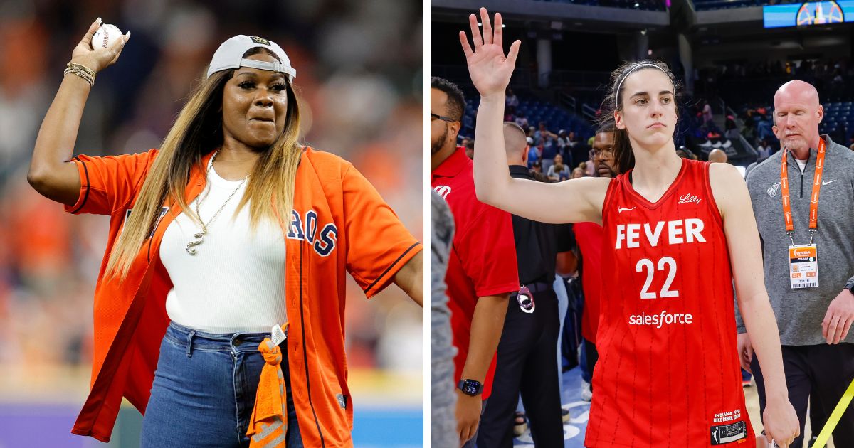 Former WNBA Player Sheryl Swoopes, left, throws out the ceremonial first pitch prior to Game Six of the American League Championship Series between the Texas Rangers and the Houston Astros at Minute Maid Park on Oct. 22, 2023 in Houston, Texas. Caitlin Clark, right, of the Indiana Fever leaves the court following the game against the Chicago Sky at Wintrust Arena on Aug. 30, 2024 in Chicago, Illinois.