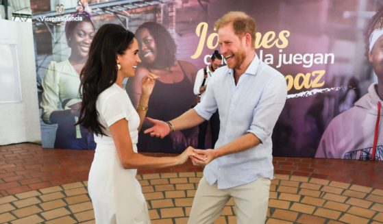 Meghan, Duchess of Sussex and Prince Harry, Duke of Sussex seen at the Unidad Recreativa El Vallado on August 18, 2024 in Cali, Colombia.