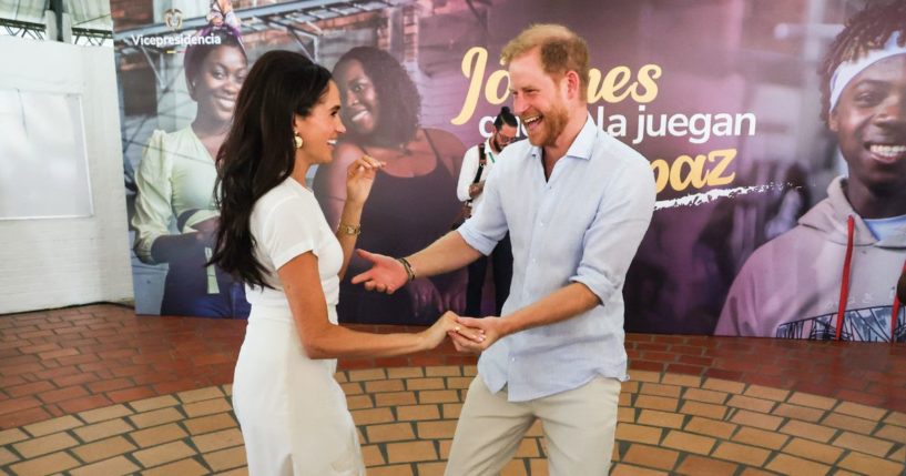 Meghan, Duchess of Sussex and Prince Harry, Duke of Sussex seen at the Unidad Recreativa El Vallado on August 18, 2024 in Cali, Colombia.