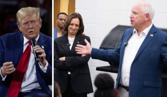 (L) Republican presidential nominee, former U.S. President Donald Trump holds his first campaign event since a man carrying a rifle was arrested Sunday near where Trump was playing golf at his club in Florida, in the Dort Financial Center on September 17, 2024 in Flint, Michigan. (R) Democratic presidential candidate US Vice President Kamala Harris listen to her running mate, Governor Tim Walz, speak during a visit with members of the marching band at Liberty County High School in Hinesville, Georgia, August 28, 2024.