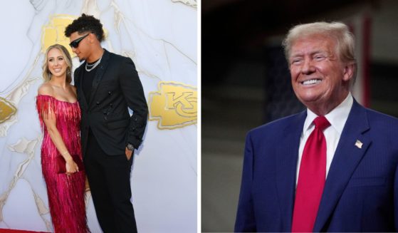 Brittany and Patrick Mahomes, left, arrive on the red carpet prior to the Kansas City Chiefs Super Bowl Ring Ceremony at the Nelson-Atkins Museum of Art on June 13 in Kansas City, Missouri. Former U.S. President and current Republican Presidential nominee Donald Trump, right, speaks about the economy, inflation, and manufacturing during a campaign event at Alro Steel on Aug. 29 in Potterville, Michigan.