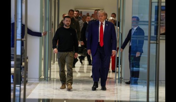 Ukrainian President Volodymyr Zelensky and Republican presidential nominee, former U.S. President Donald Trump, gather for a meeting on September 27, 2024 in New York City.