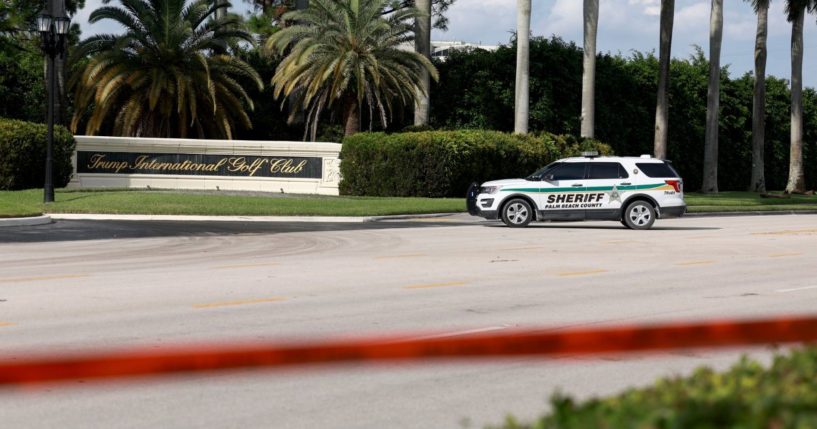 Law enforcement secures the area around Trump International Golf Club after an apparent assassination attempt of former President Donald Trump on September 15, 2024 in West Palm Beach, Florida.