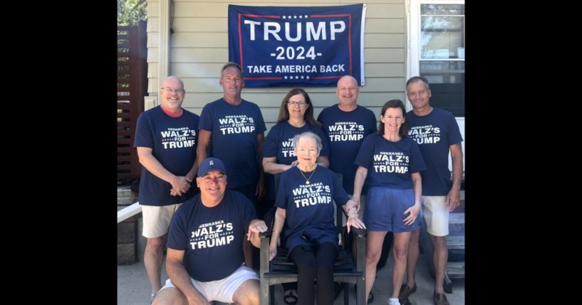 This X screen shot shows the family of Minnesota Gov. and Democratic vice presidential nominee Tim Walz, who are actually supporting the GOP presidential candidate, former President Donald Trump.