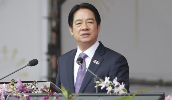 Taiwanese President Lai Ching-te delivers a speech during National Day celebrations in front of the Presidential Building in Taipei, Taiwan, on Thursday.