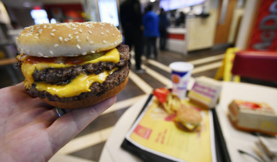 A McDonald's Double Quarter Pounder is pictured in Atlanta, Georgia, on March 6, 2018.