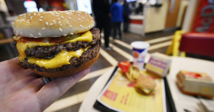 A McDonald's Double Quarter Pounder is pictured in Atlanta, Georgia, on March 6, 2018.